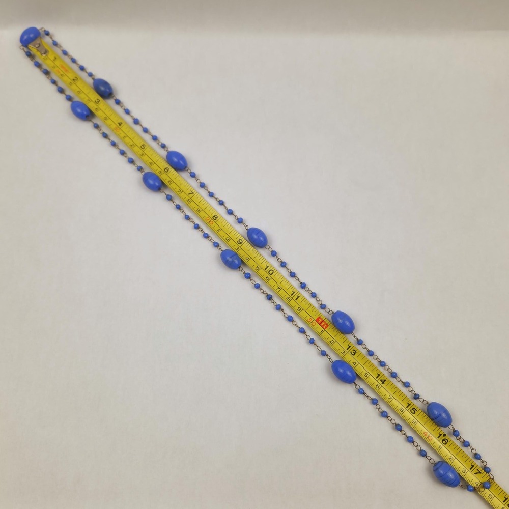 Antique Blue Swirl Glass Flapper Chain Necklace Hand Wired - Picture 7 of 11